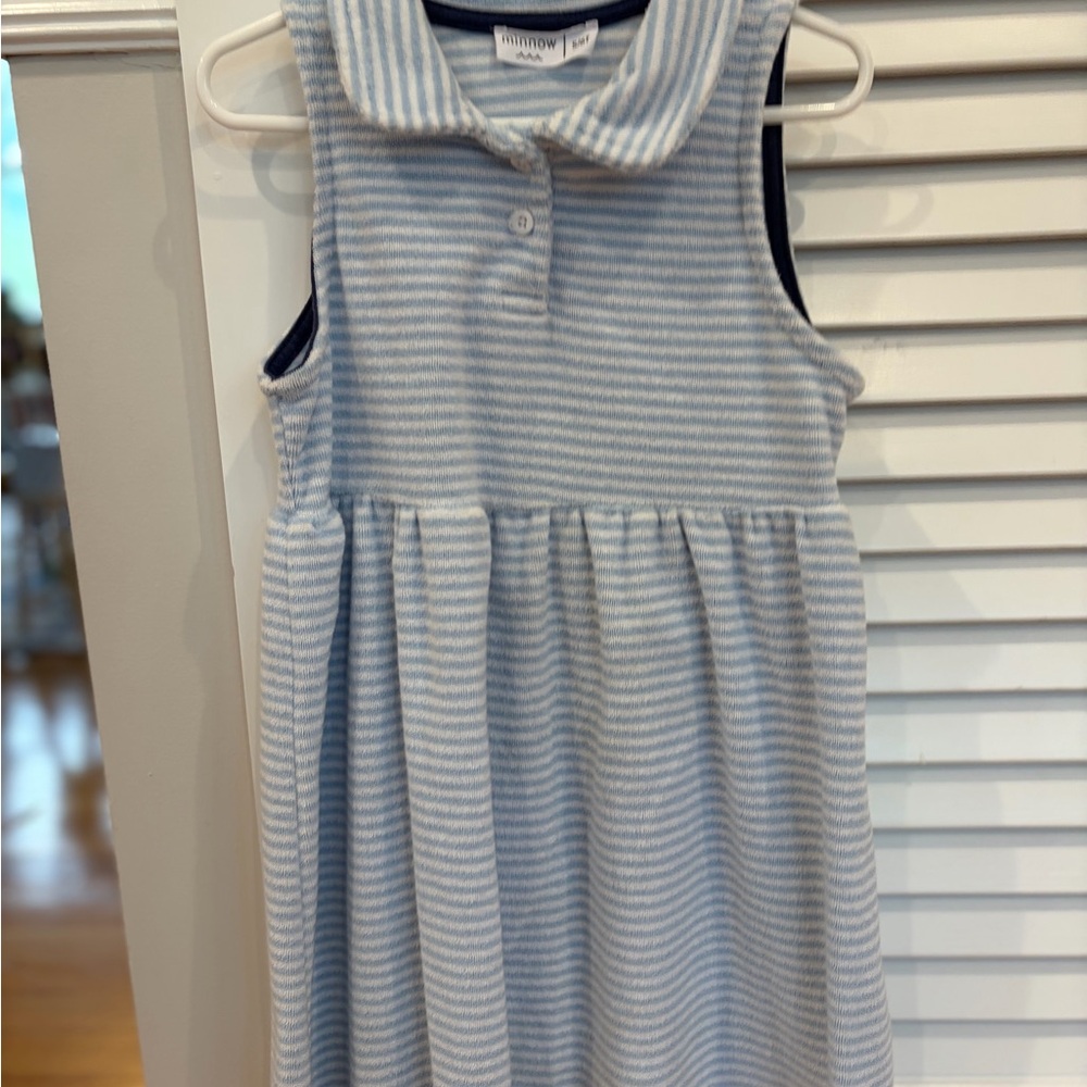 Minnow - Striped Sleeveless Collar Dress in Light Blue and White